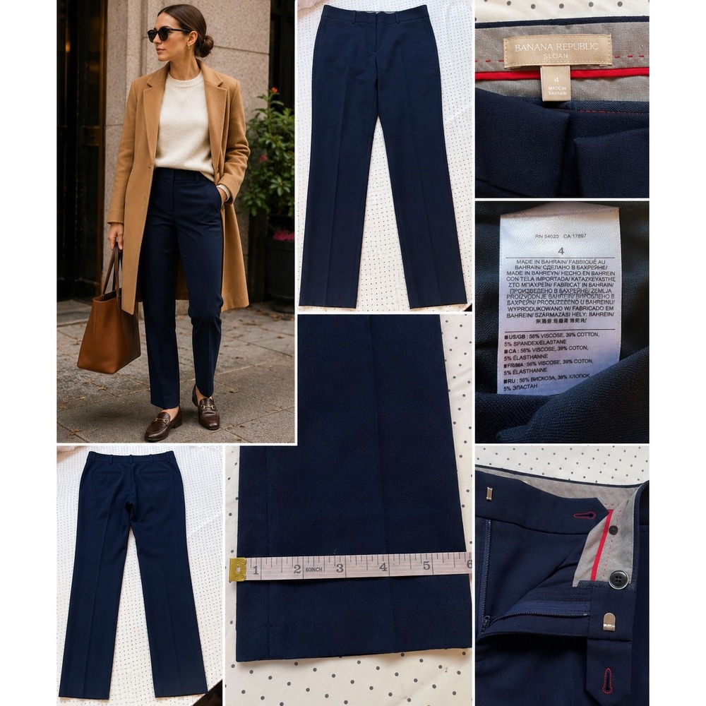 Banana Republic Sloan Pants Women 4 Navy Blue Slim Straight Stretch Trouser